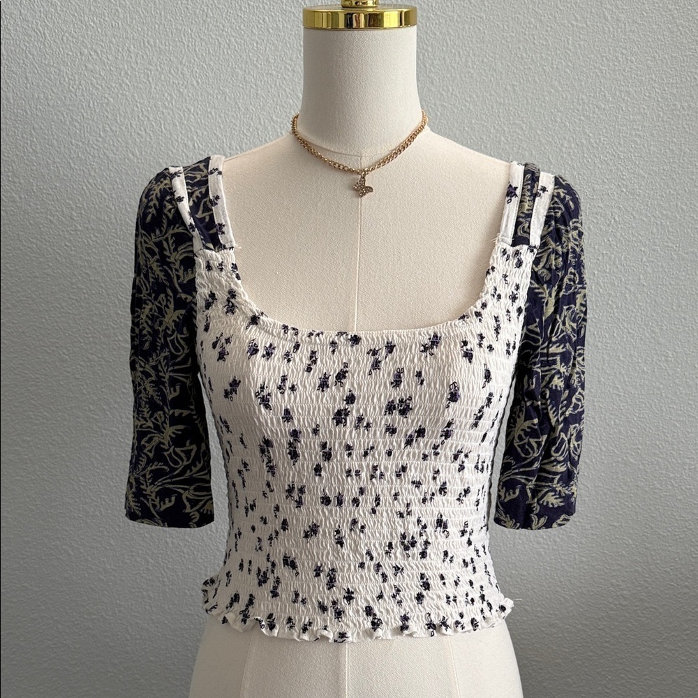 Free People Floral Print Smocked Crop Top Size Small